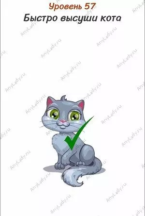 Уровень 57 Быстро высуши кота. За котом прячется фен, наведите кота на поток воздуха из фена.